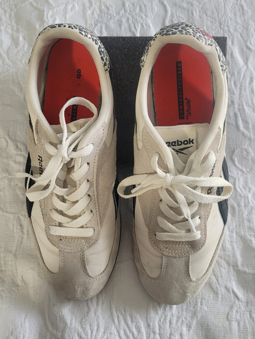 Reebok Women's  Sneakers Forte Lounger White With Leopard Heel Accents Size 8
